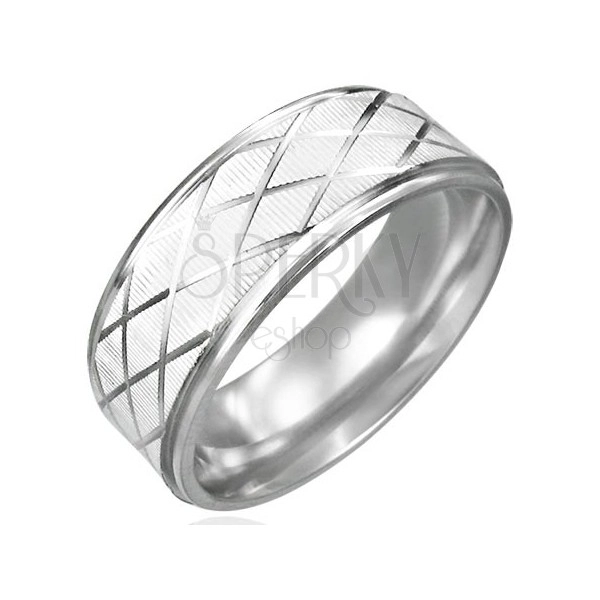 Brúsený prsteň z ocele s kosoštvorcami
