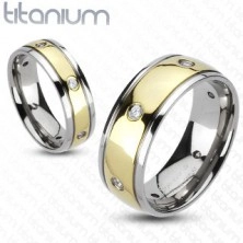 Titánový prsteň so zirkónmi, dvojfarebný