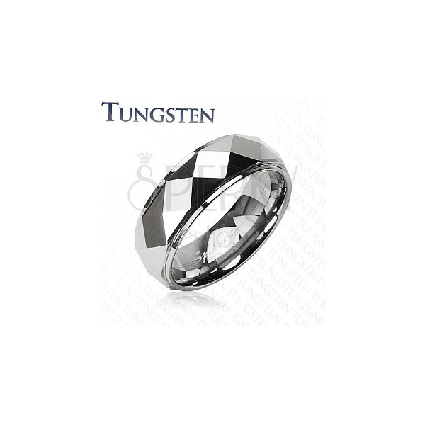 Tungstenový prsteň so skosenými kosoštvorcami, strieborná farba