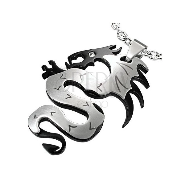Prívesok z chirurgickej ocele, čínsky drak v čierno-striebornej kombinácii