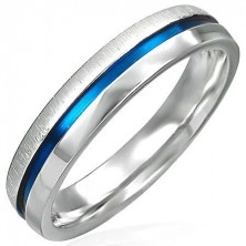 Oceľový prsteň s modrým pásom - polka lesklá, polka matná
