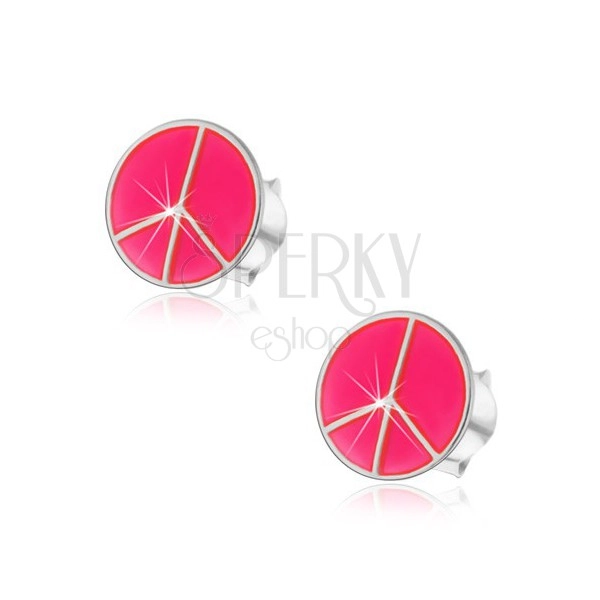 Strieborné náušnice 925 - ružový kruh Peace