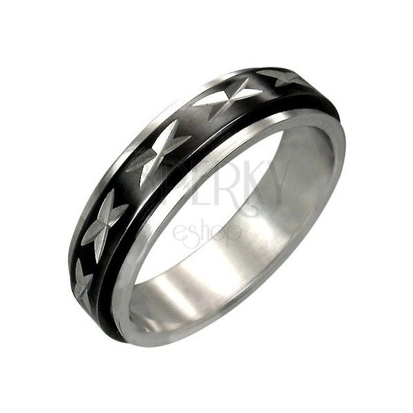 Oceľový prsteň s otáčavým čiernym stredovým pásom