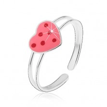 Strieborný prstienok 925 - ružové glazúrované srdce s červenými bodkami