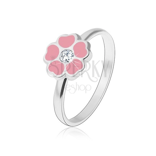 Detský strieborný prsteň 925 - ružový kvet, zirkón