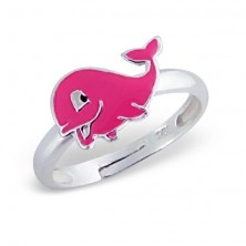 Prsteň pre deti, striebro 925 - tučný delfín, ružový