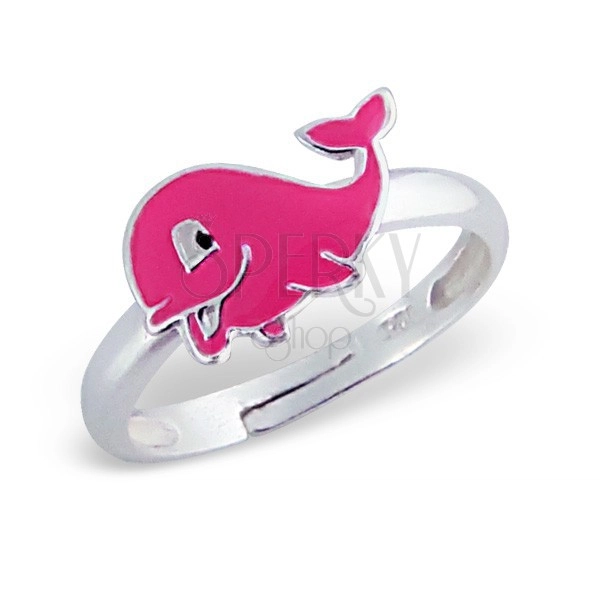 Prsteň pre deti, striebro 925 - tučný delfín, ružový