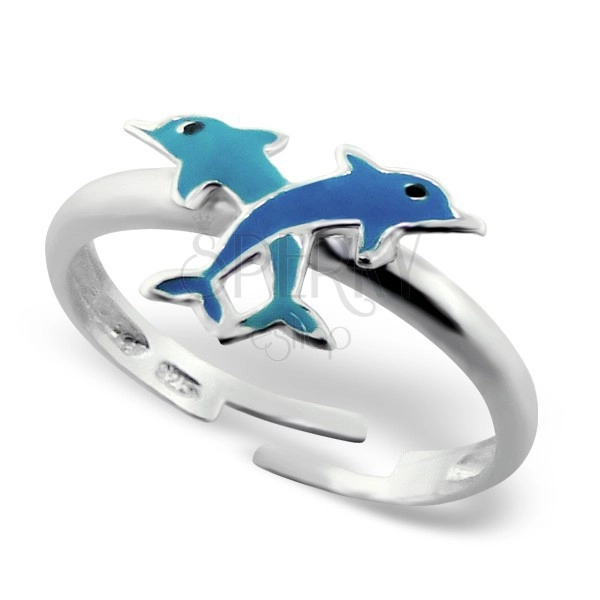 Detský strieborný prsteň 925 - malé prekrížené delfíny
