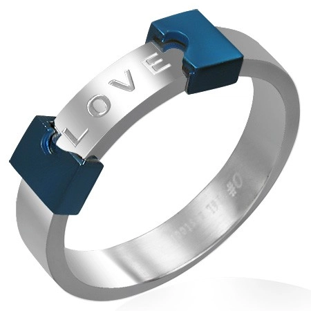 Oceľový prsteň LOVE - rozpoltené srdce - Veľkosť: 57 mm