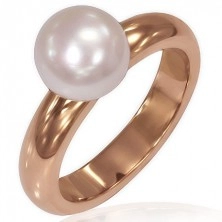 Dámsky prsteň z ocele - ružovozlatá farba, perla