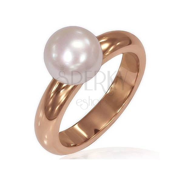 Dámsky prsteň z ocele - ružovozlatá farba, perla
