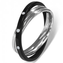 Oceľový prsteň - dvojitý, striebornej a čiernej farby