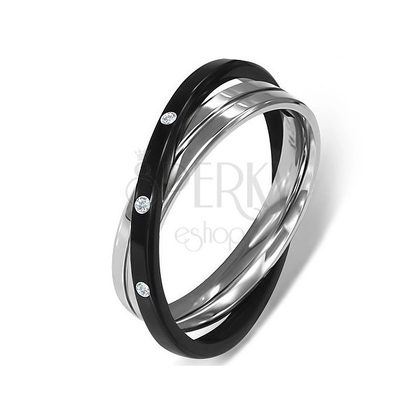 Oceľový prsteň - dvojitý, striebornej a čiernej farby