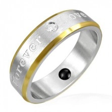 Magnetický prsteň z ocele - okraje zlatej farby, romantické gravírovanie
