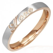 Oceľový prsteň - medeno-strieborná farba, Love