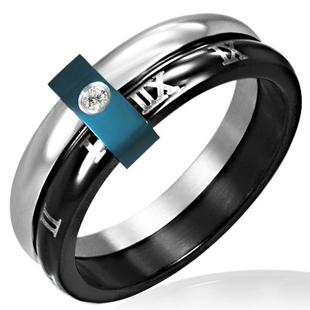 Oceľový prsteň - dvojitý s rímskymi číslicami - Veľkosť: 51 mm