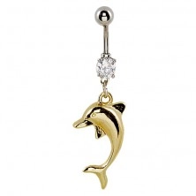 Piercing do brucha - skákajúci delfín zlatej farby