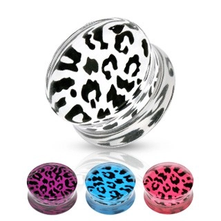 Sedlový plug z akrylu - leopardí vzor, rôzne farby a veľkosti - Hrúbka: 10 mm, Farba: Fialová