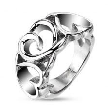 Oceľový prsteň - tri cifrované srdiečka