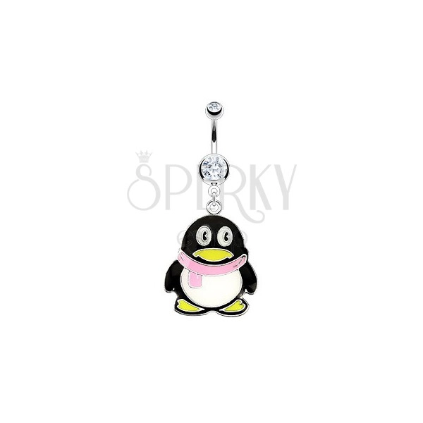 Piercing do pupku - oceľový pinguin, ružový šál