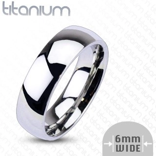 Titánový prsteň striebornej farby - zrkadlovolesklý povrch, 6 mm - Veľkosť: 61 mm