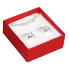 Darčeková krabička - na prstene, červená, mašľa striebornej farby