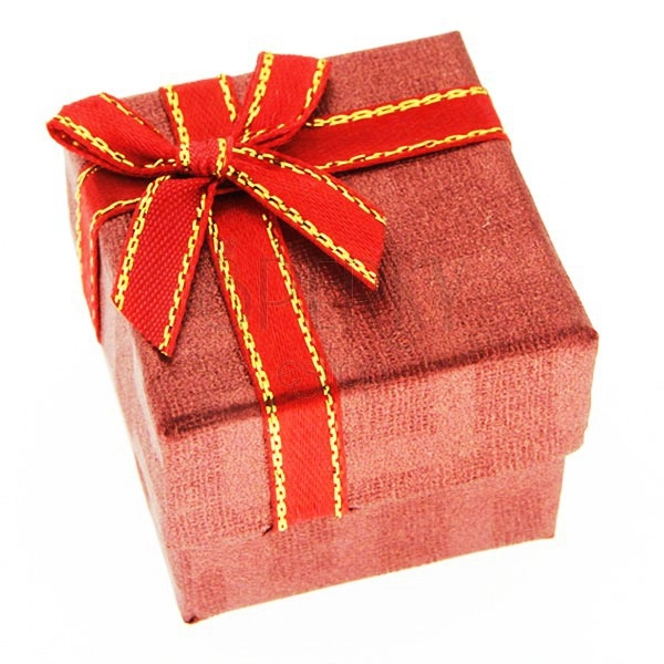 Krabička na prsteň - červená kocka, dvojfarebná stuha