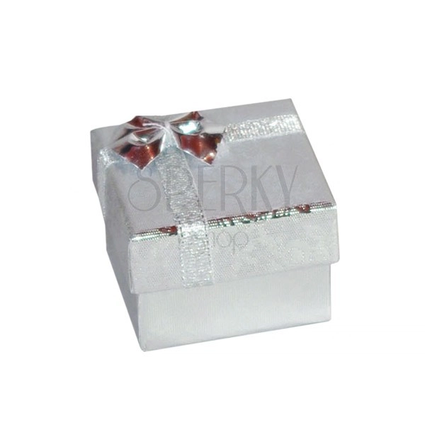 Darčeková krabička na náušnice - strieborné lesklé ruže, mašľa, 50 mm