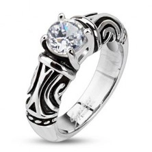 Oceľový dekoratívny patinovaný prsteň so zirkónom