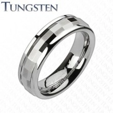 Tungstenový prsteň - ozdobný stredový pás s obdĺžnikmi