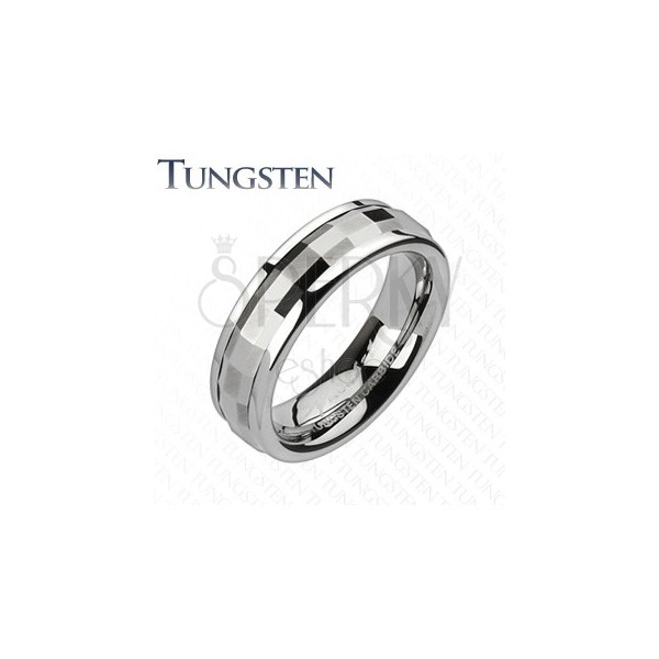 Tungstenový prsteň - ozdobný stredový pás s obdĺžnikmi