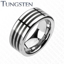 Tungstenový prsteň s troma čiernymi pásikmi po obvode