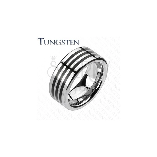 Tungstenový prsteň s troma čiernymi pásikmi po obvode