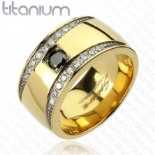 Prsteň z titánu zlatej farby so zirkónovými polmesiacmi
