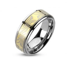 Tungstenový prsteň s pruhom zlatej farby a zebrovým motívom