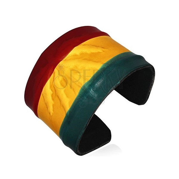 Kožený RASTA náramok - vystúpená marihuana, farby Jamajky