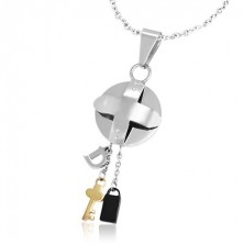 Oceľový trojfarebný prívesok - medailón s krížom a malé prívesky