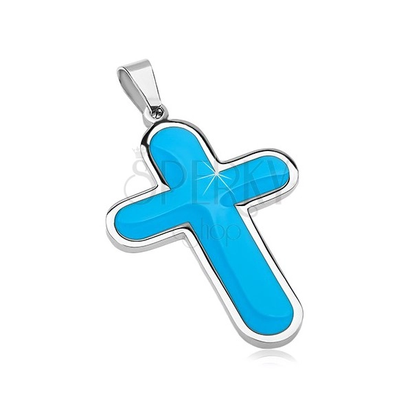 Prívesok z chirurgickej ocele, veľký kríž s modrým glazúrovaným vnútrom