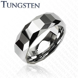 Wolfrámový prsteň - vysokolesklý s geometrickým vzorom - Veľkosť: 57 mm