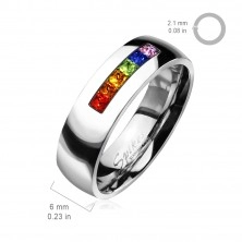 Oceľový prsteň s rôznofarebnými zirkónmi