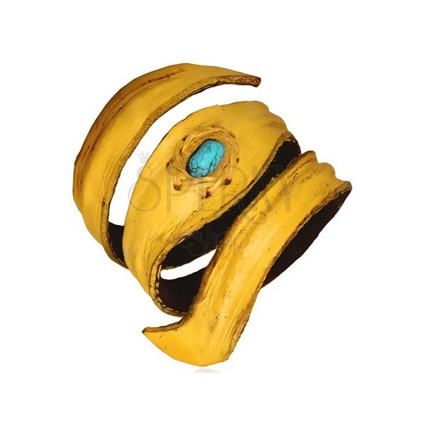 Kožený ohýbateľný náramok s tyrkysovým kameňom v strede, žltý