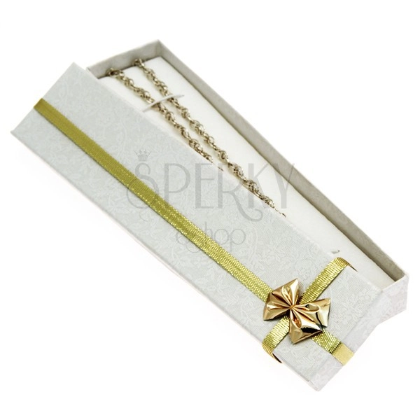 Darčeková krabička - podlhovastá, stuha s mašľou zlatej farby
