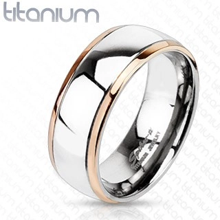 Titánový prsteň s okrajmi medenej farby a stredom striebornej farby - Veľkosť: 52 mm