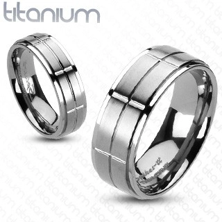 Titánový prsteň s matnými obdĺžnikmi - Veľkosť: 57 mm