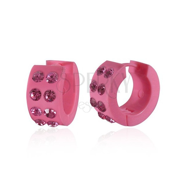 Akrylové náušnice - ružové krúžky s kamienkami