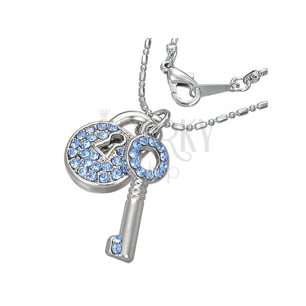 Náhrdelník - okrúhla kladka s kľúčom a modrými zirkónmi