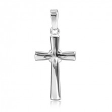 Strieborný prívesok 925 - lesklý kríž, gravírované lúče