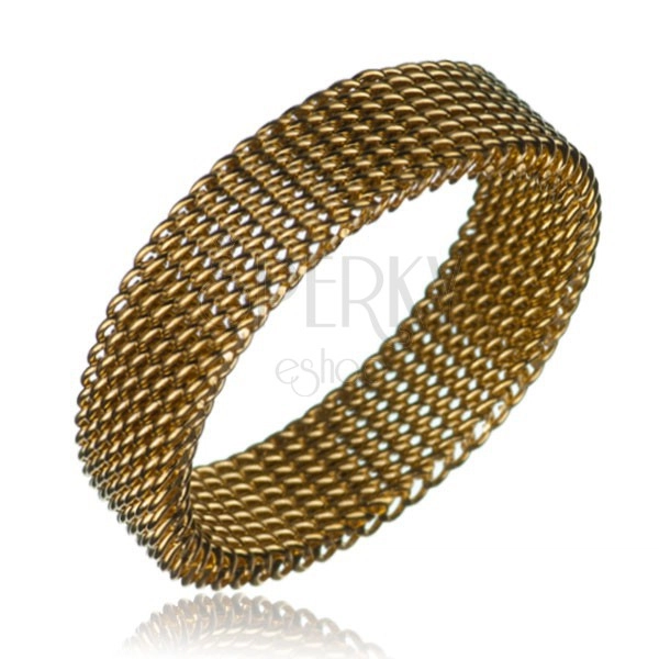 Oceľový prsteň - retiazkový remienok, zlatá farba, 6 mm