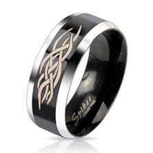 Oceľový prsteň - čierny pás s ornamentom