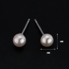 Strieborné náušnice 925 - ružovkasté perličky, 4 mm